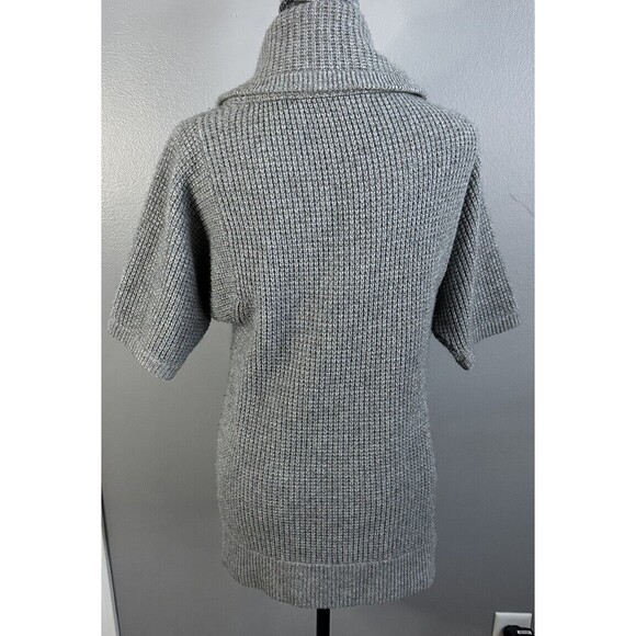 Lord & Taylor Cashmere Sweater Grey Short Sleeve Full Zip Front Cowl Neck Sz XS - Picture 3 of 5